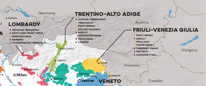 Location of Trentino Alto-Adige valleys and Lago di Garda to the south
